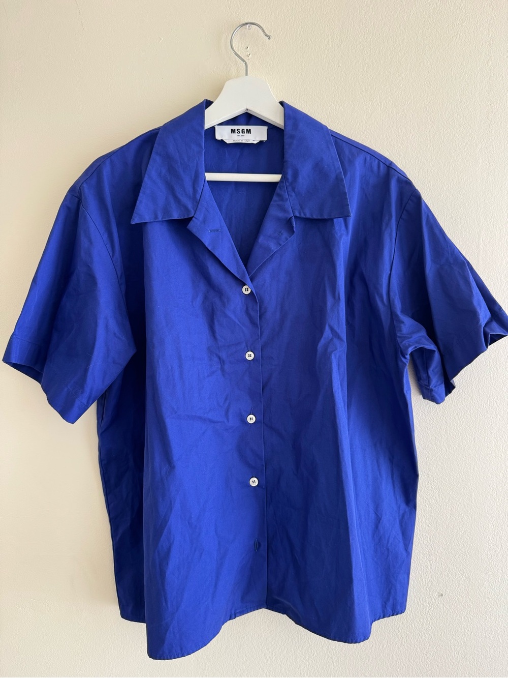 NWOT MSGM Cobalt Blue Short-Sleeve Button-Down Shirt